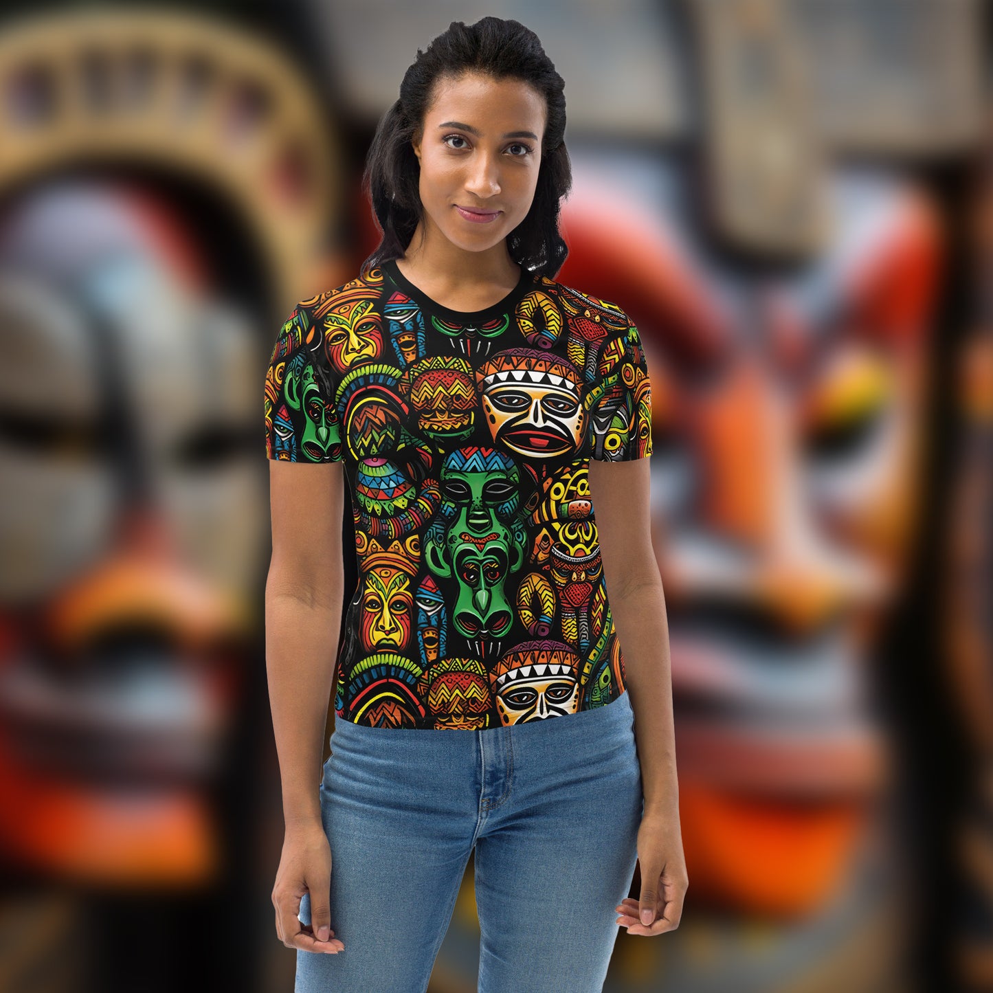AllOver-Damen-T-Shirt - Afrikanische Masken