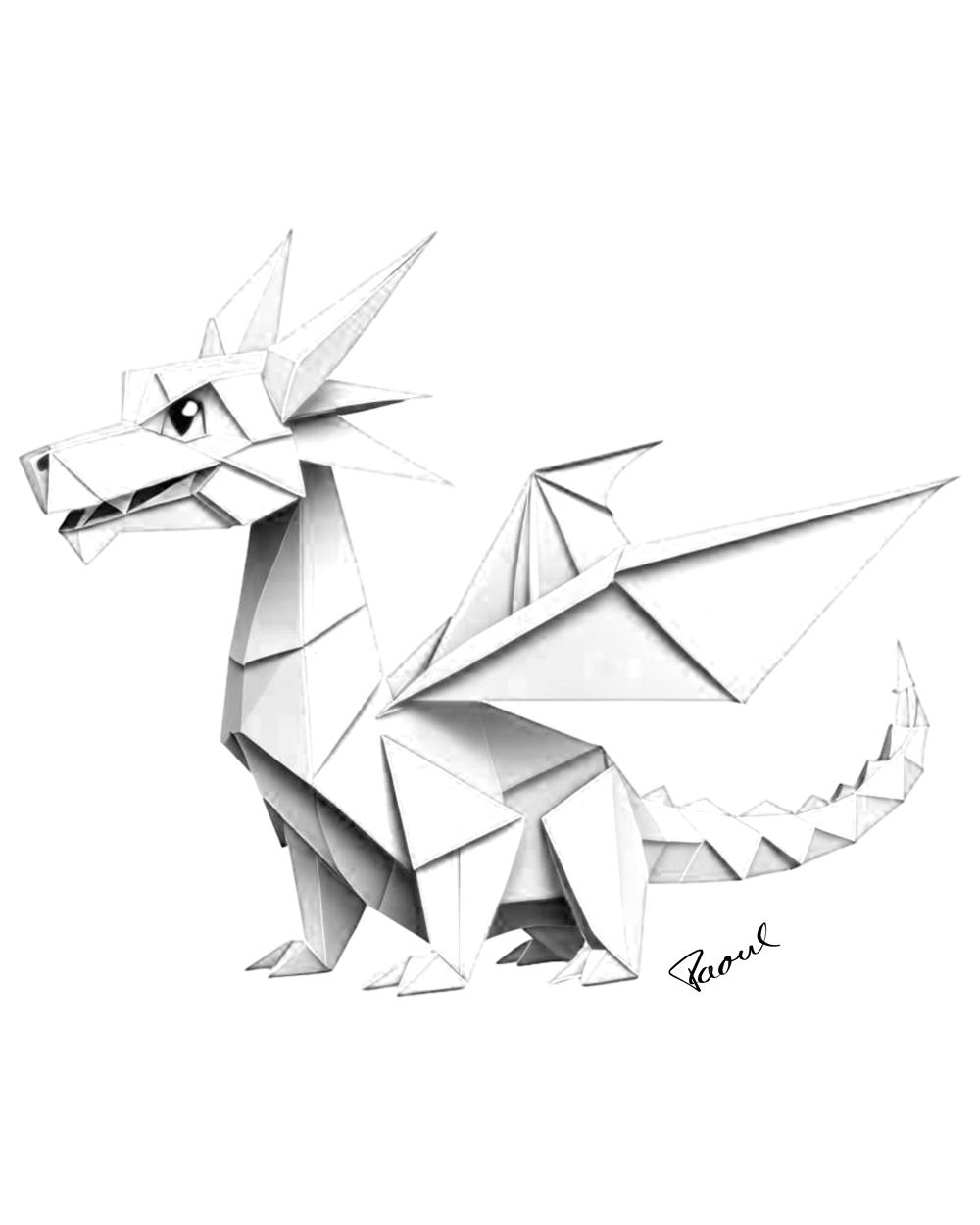 DryBlend® T-Shirt - Origami weißer Drache