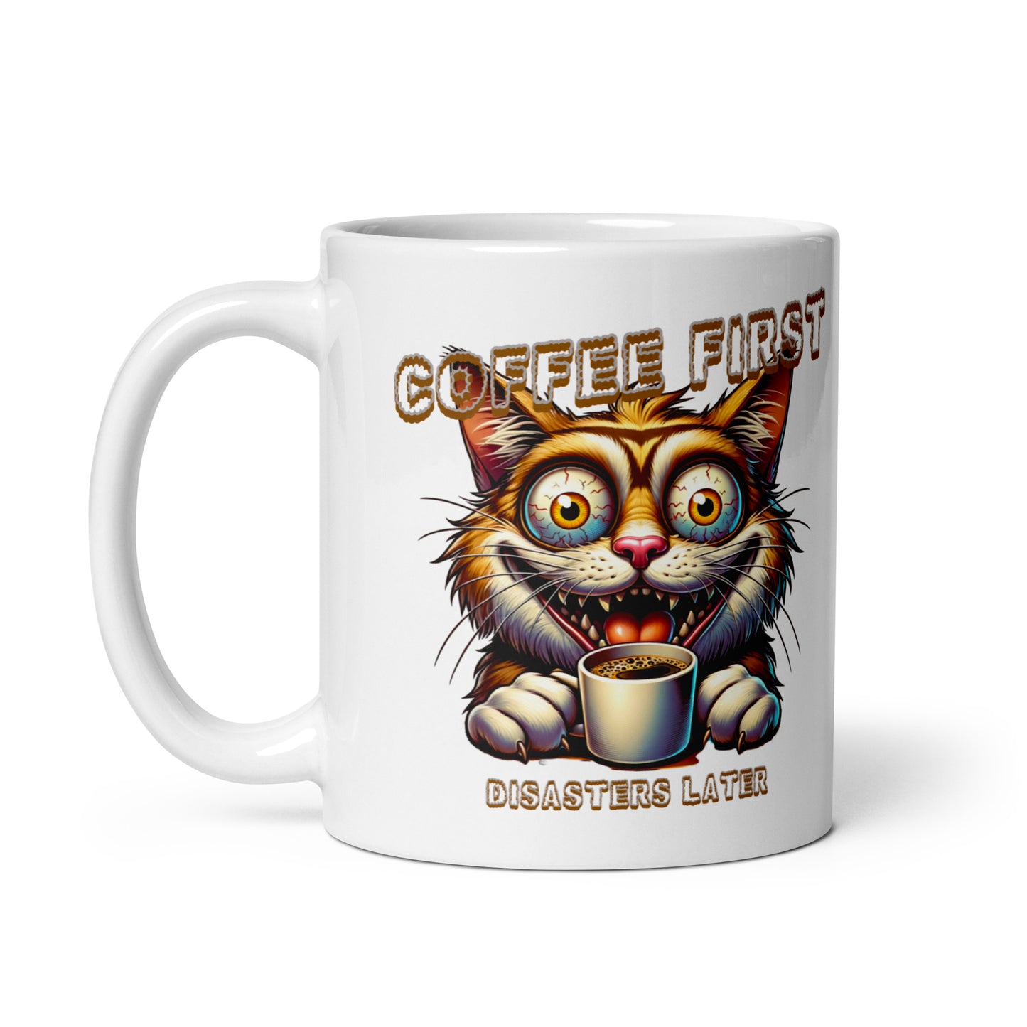 Weiße, glänzende Tasse - Coffee first