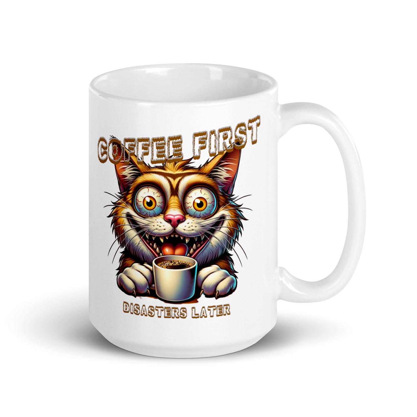 Weiße, glänzende Tasse - Coffee first