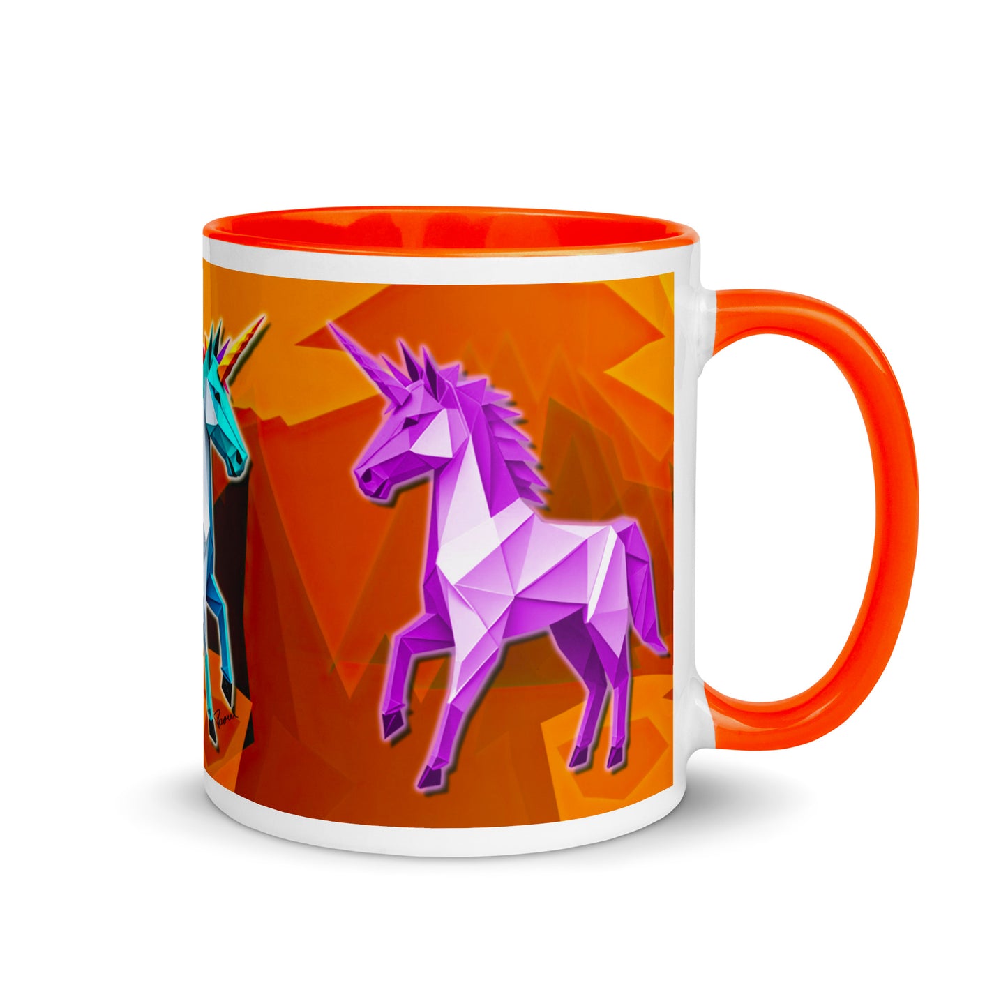 Tasse mit farbiger Innenseite - Origami-Einhorn