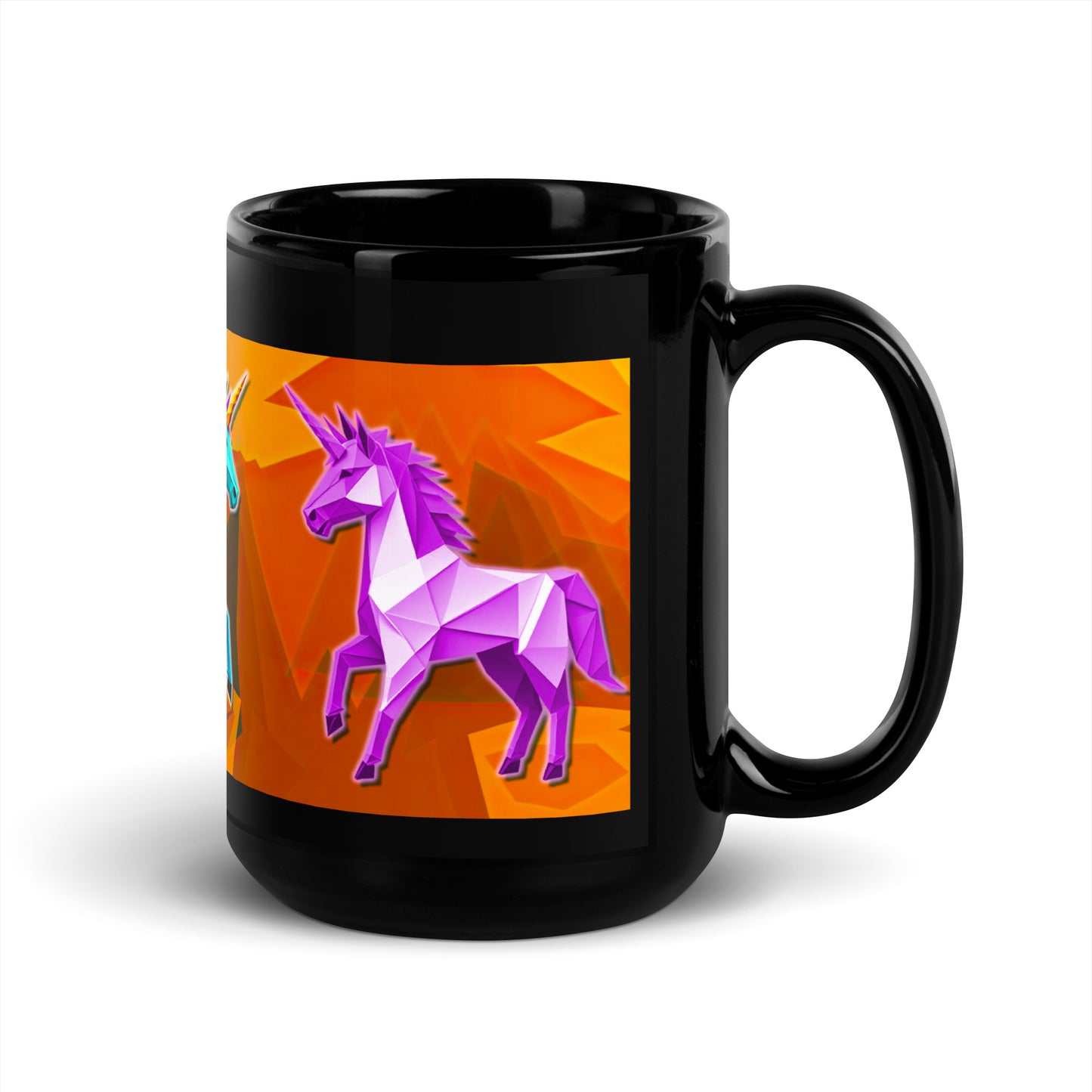 Schwarze glänzende Tasse - Origami-Einhorn