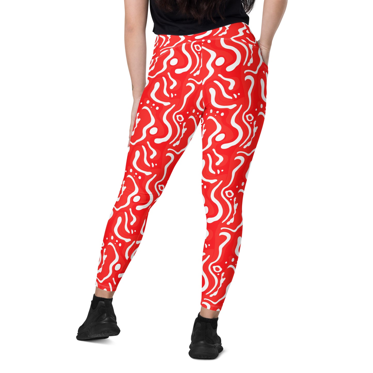 Leggings mit Taschen - Weiß auf Rot