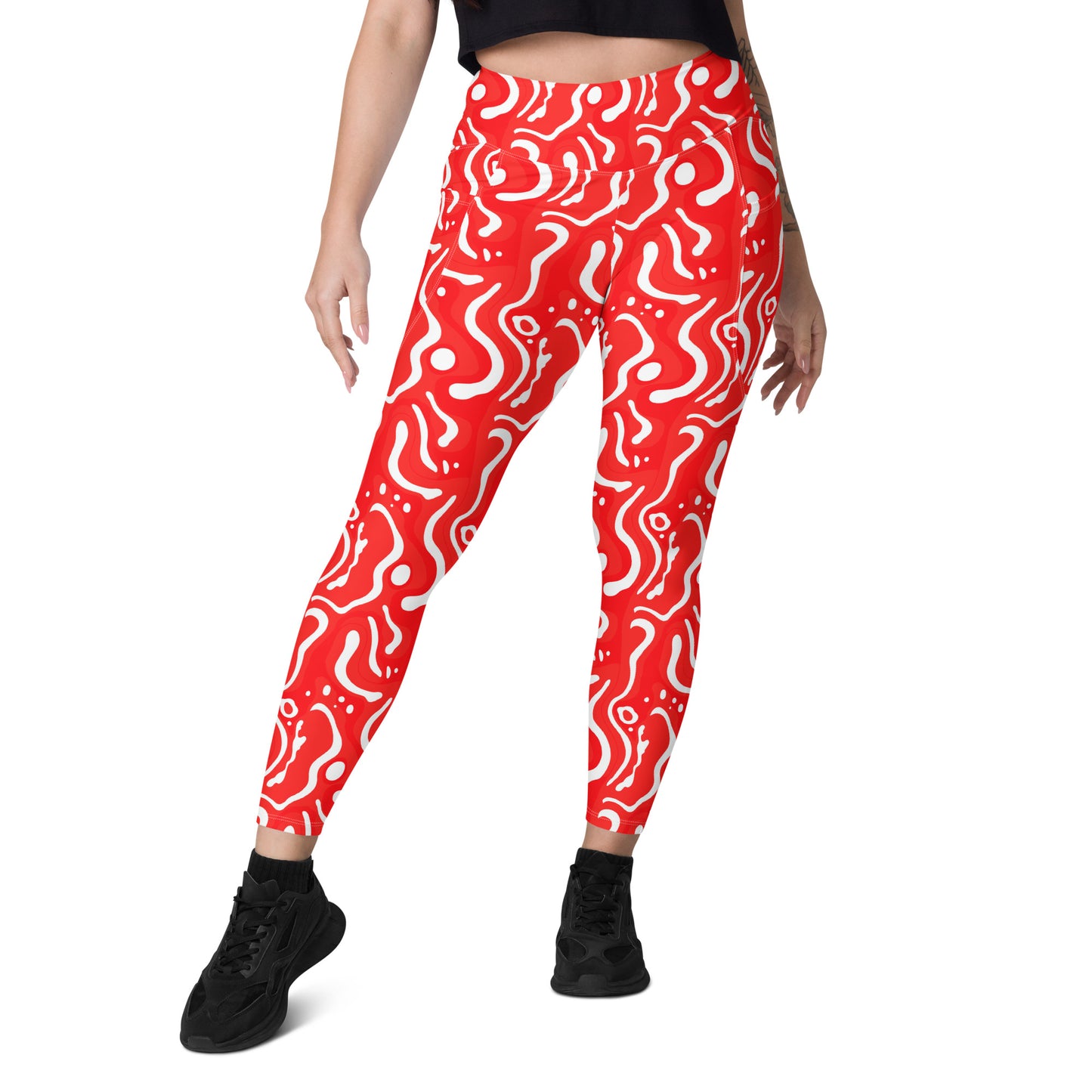 Leggings mit Taschen - Weiß auf Rot