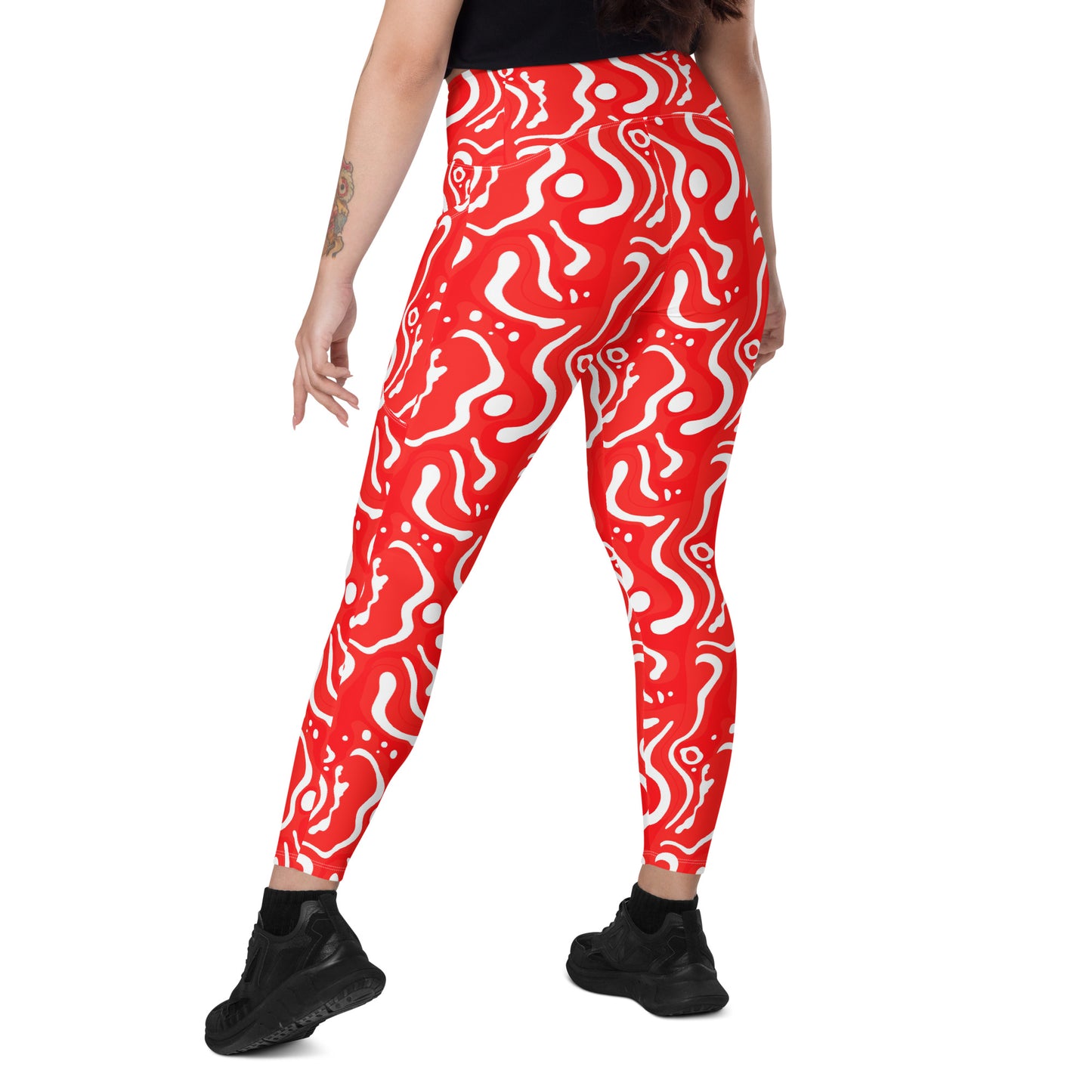 Leggings mit Taschen - Weiß auf Rot