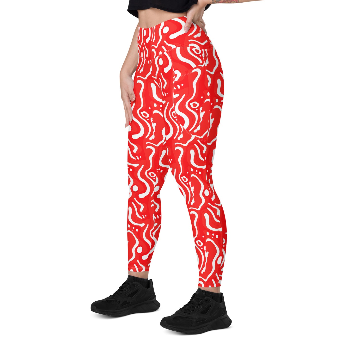 Leggings mit Taschen - Weiß auf Rot