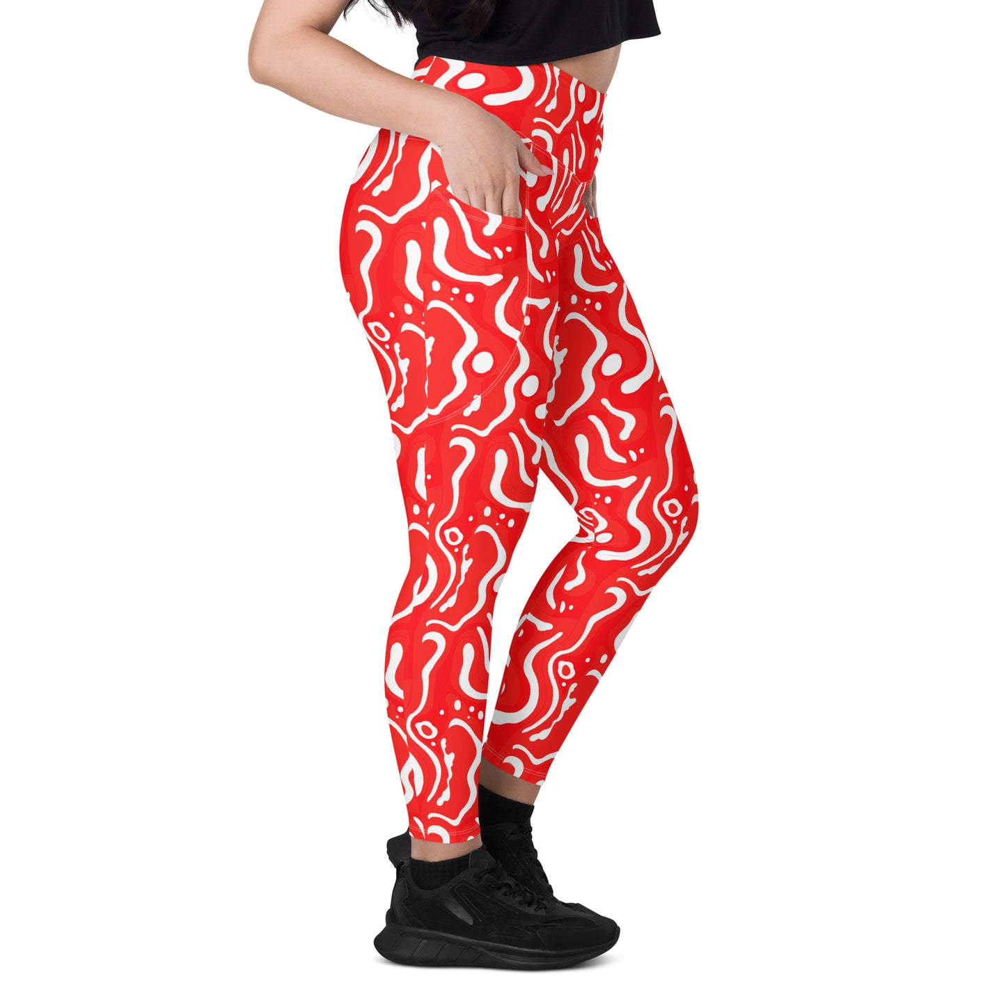 Leggings mit Taschen - Weiß auf Rot