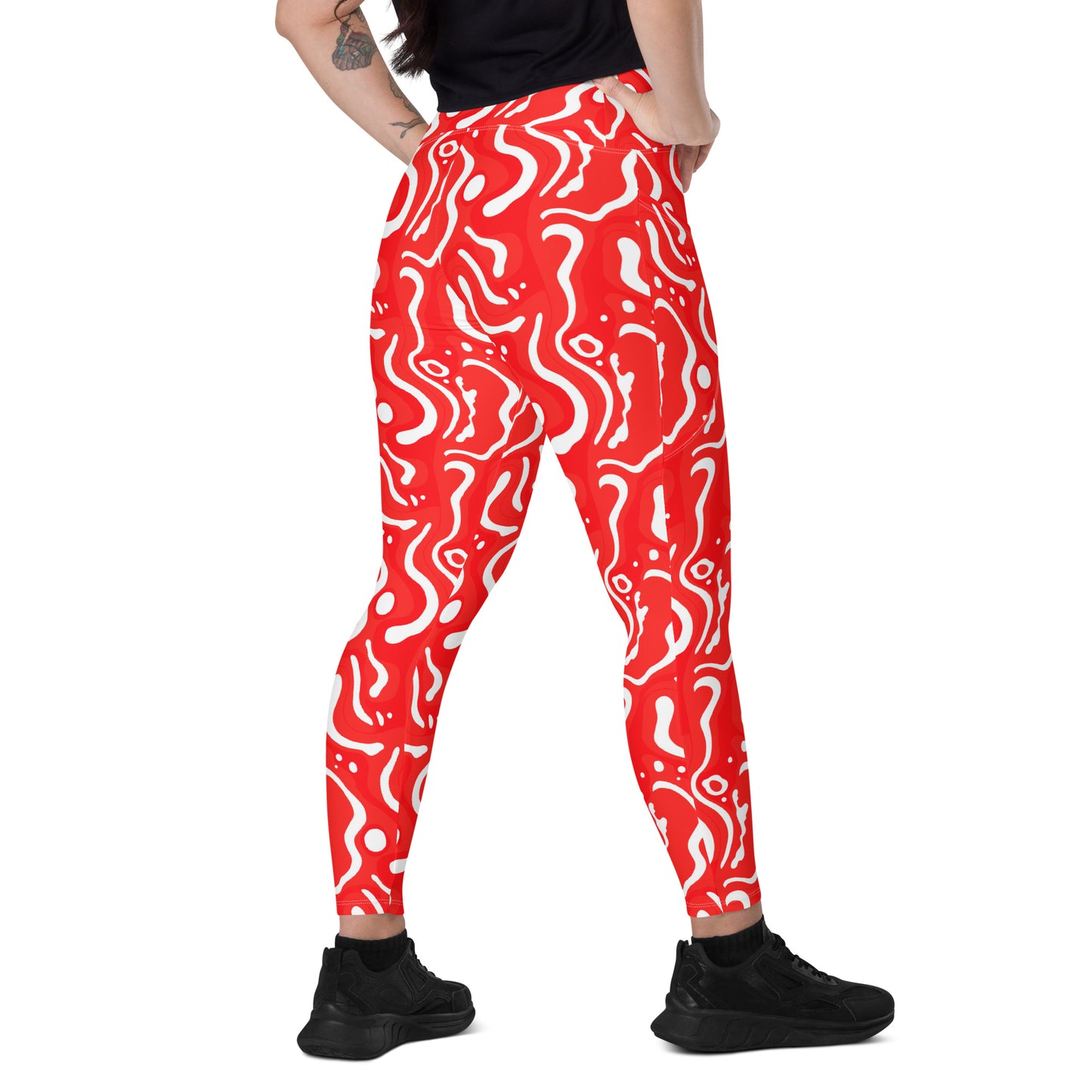 Leggings mit Taschen - Weiß auf Rot