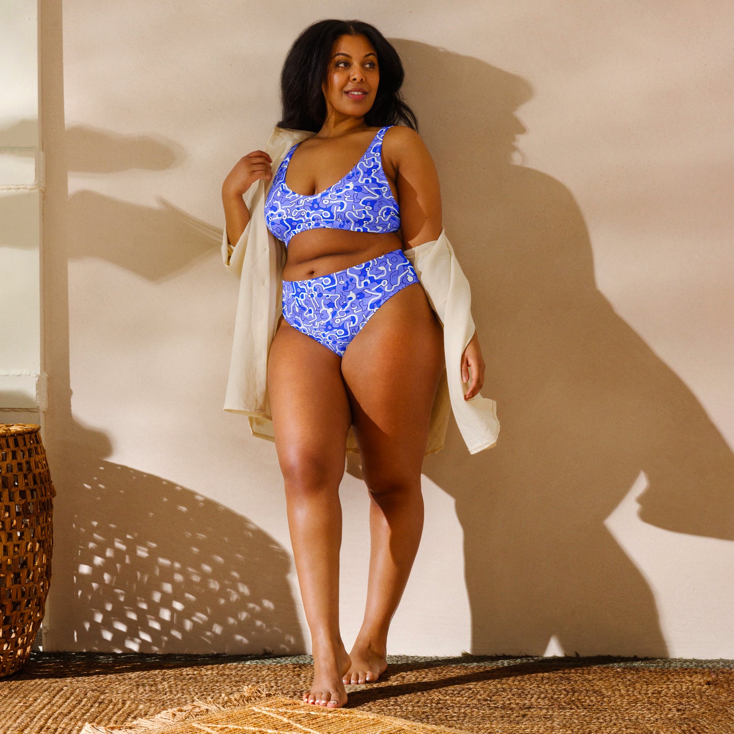 High Waist Bikini - weiße Linien