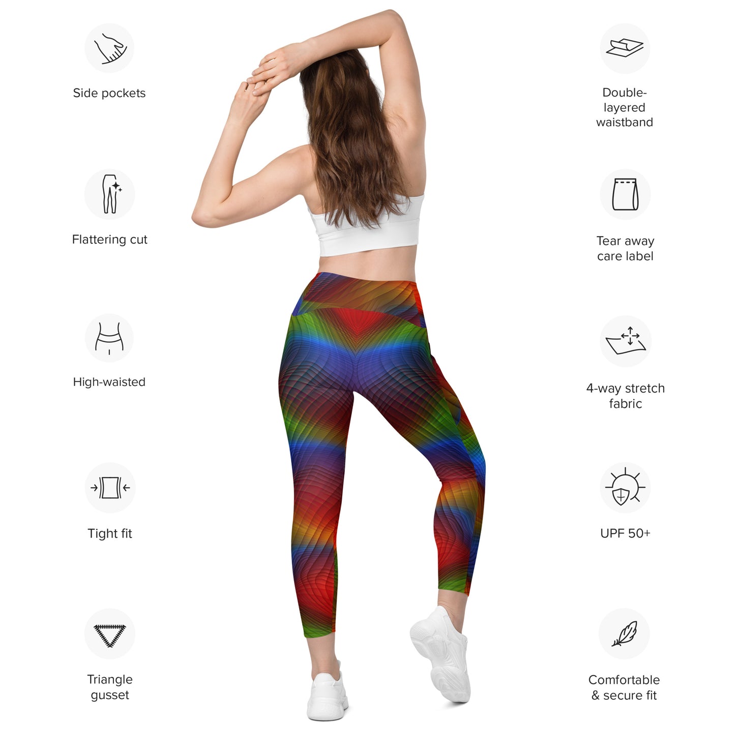 Leggings mit Taschen - Bunte Wellen-Streifen
