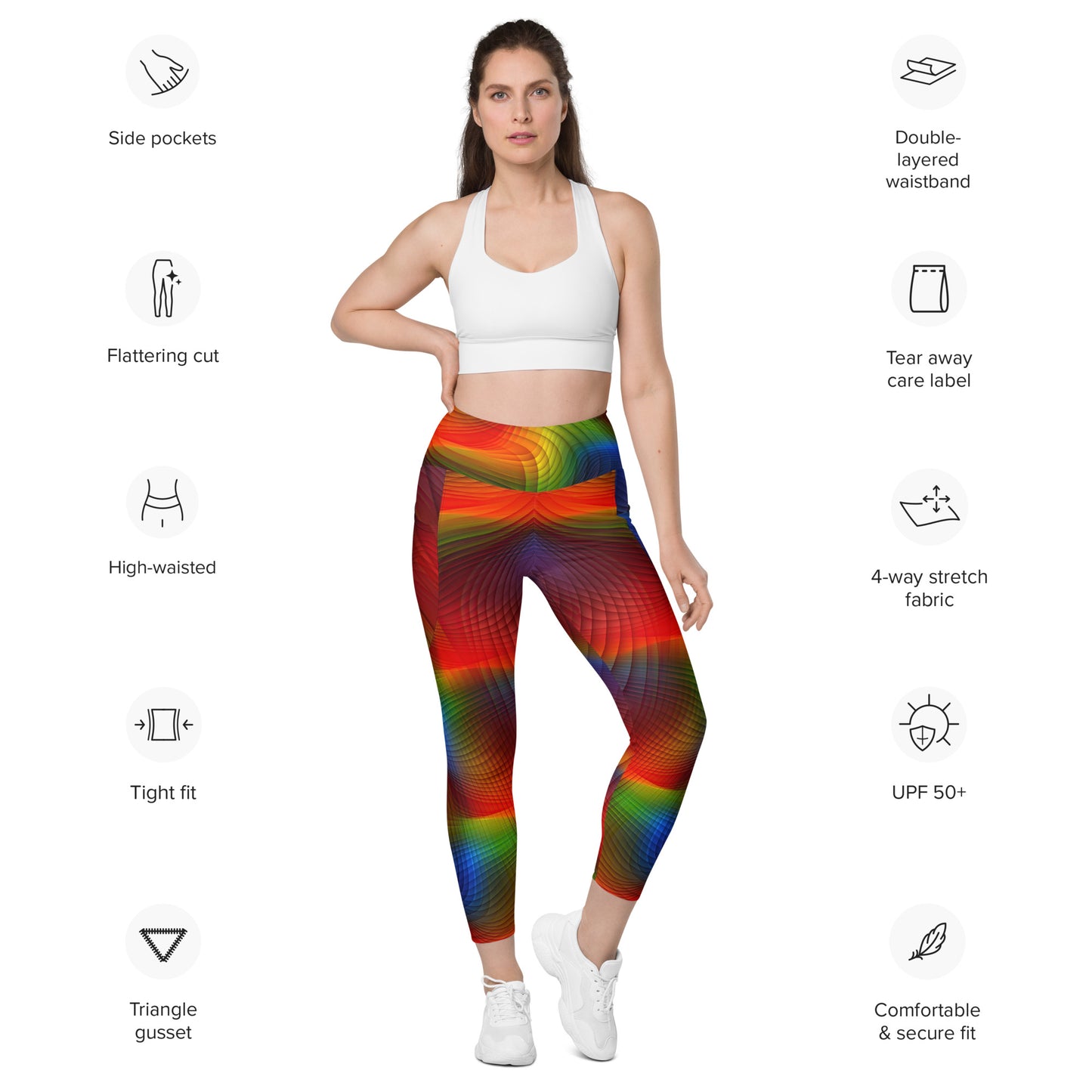 Leggings mit Taschen - Bunte Wellen-Streifen