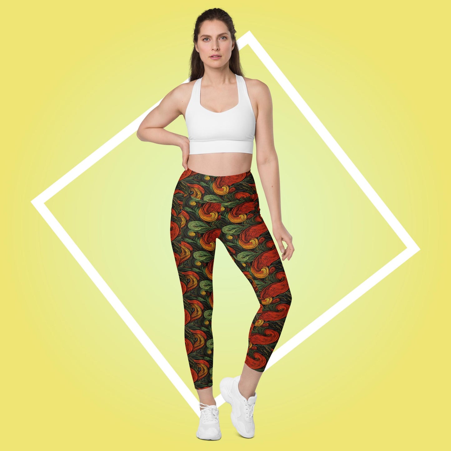 Leggings mit Taschen - Rotes Paisley