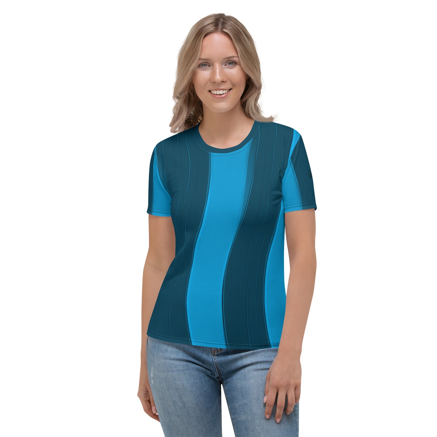 AllOver-Damen-T-Shirt - breite Streifen-Blau