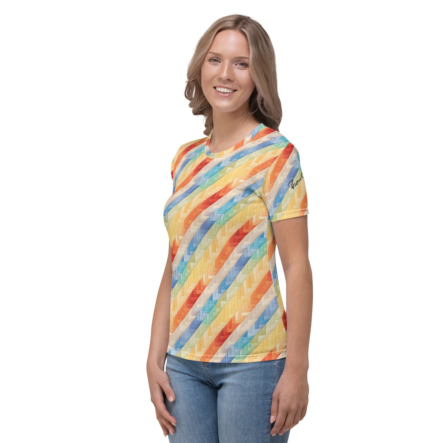 AllOver-Damen-T-Shirt - bunte Baststreifen