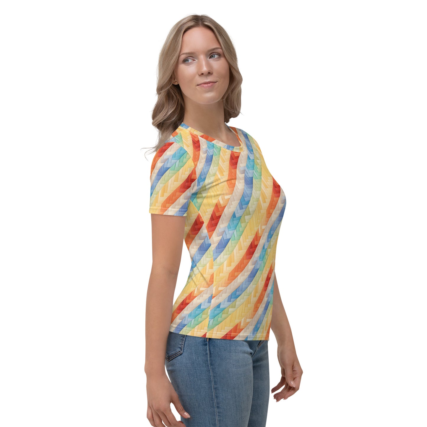 AllOver-Damen-T-Shirt - bunte Baststreifen