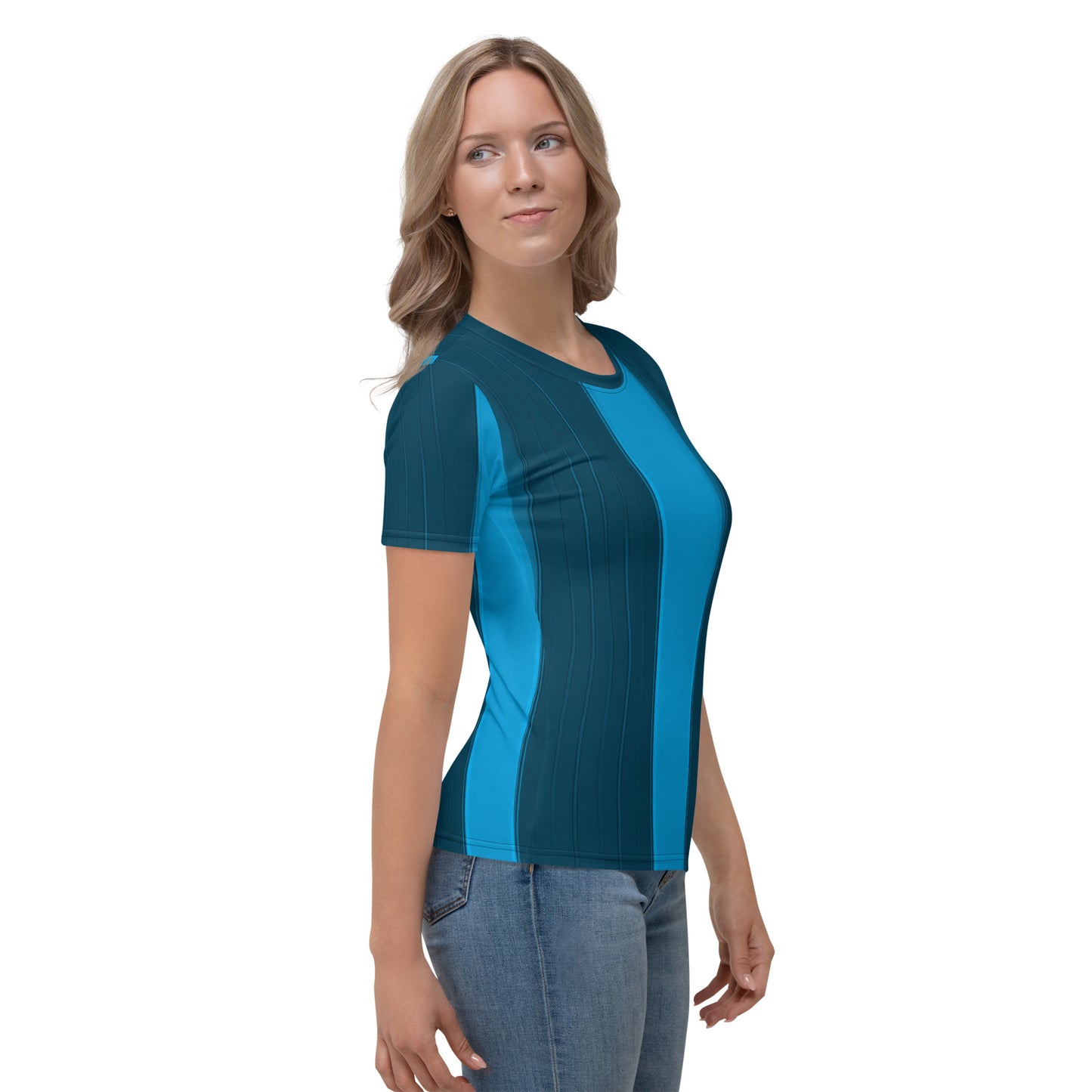 AllOver-Damen-T-Shirt - breite Streifen-Blau