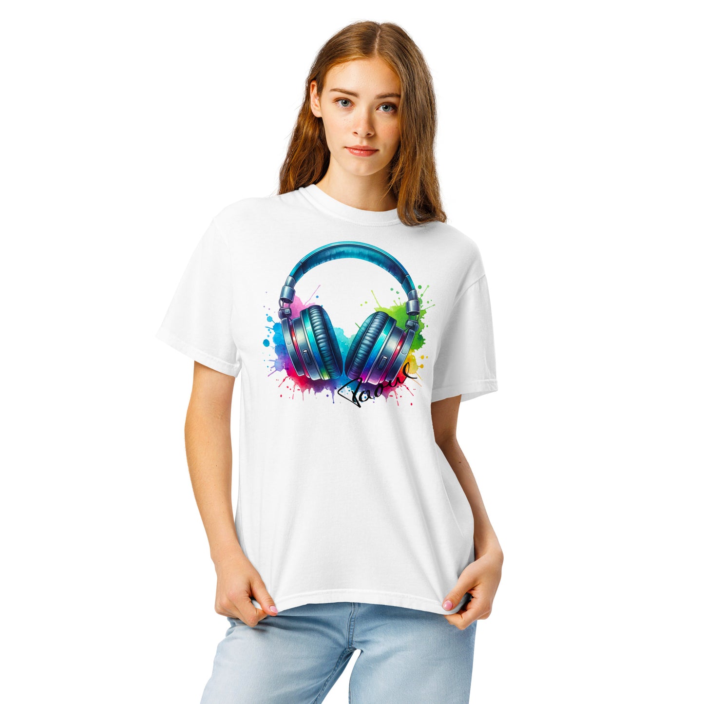 Schweres textilgefärbtes Unisex-T-Shirt - Headphones