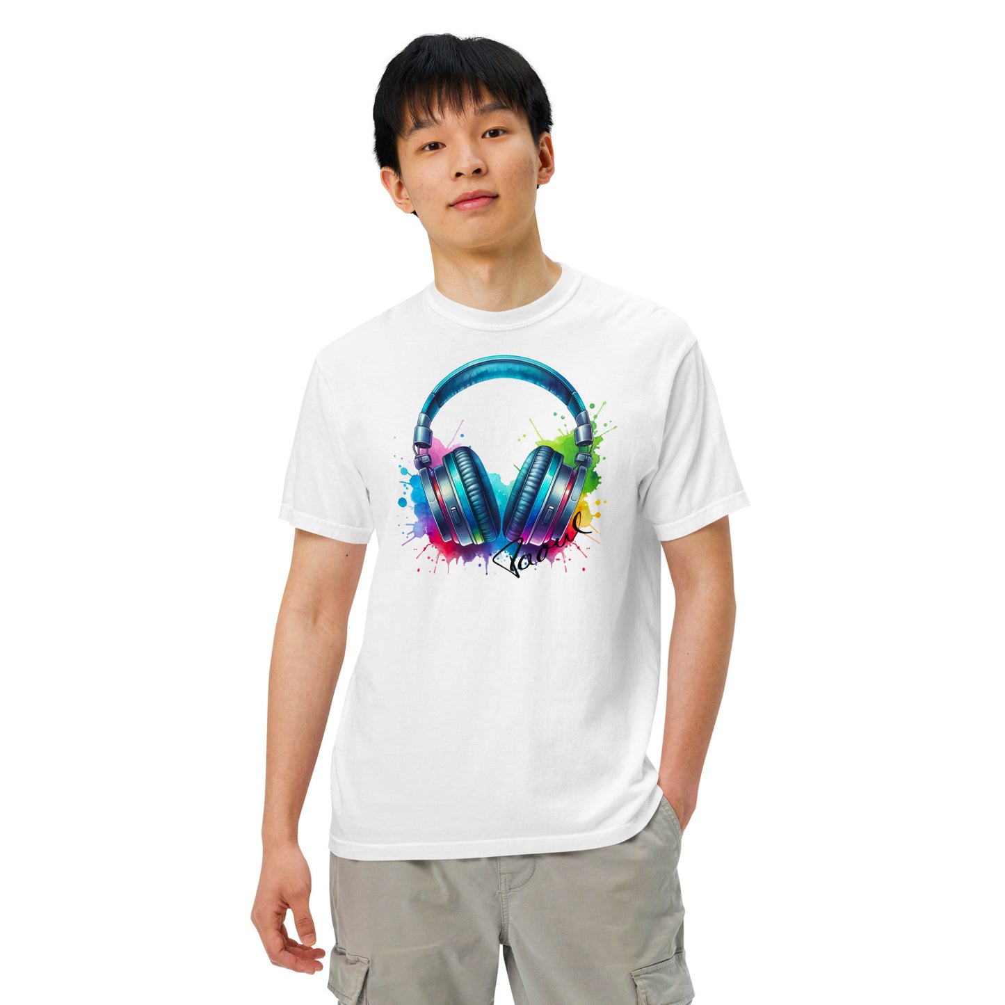 Schweres textilgefärbtes Unisex-T-Shirt - Headphones