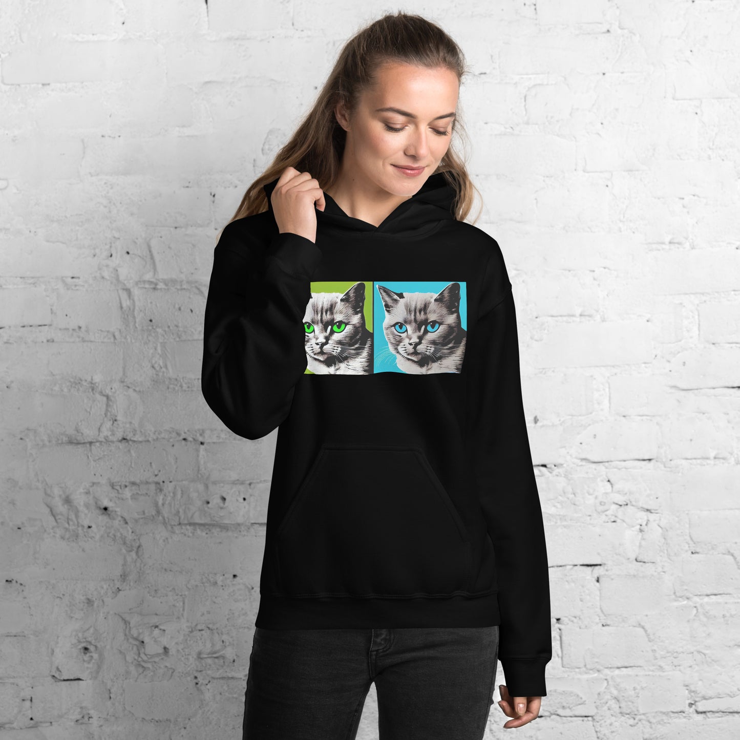 Damen-Kapuzenpullover - Katzenduo bunt