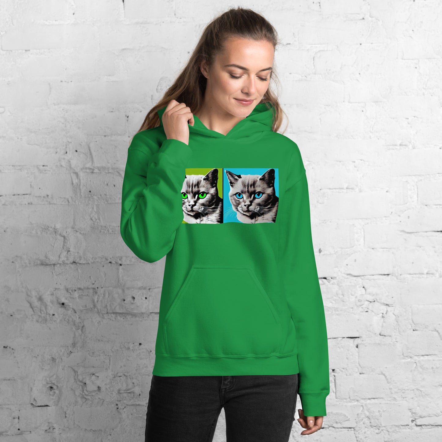 Damen-Kapuzenpullover - Katzenduo bunt