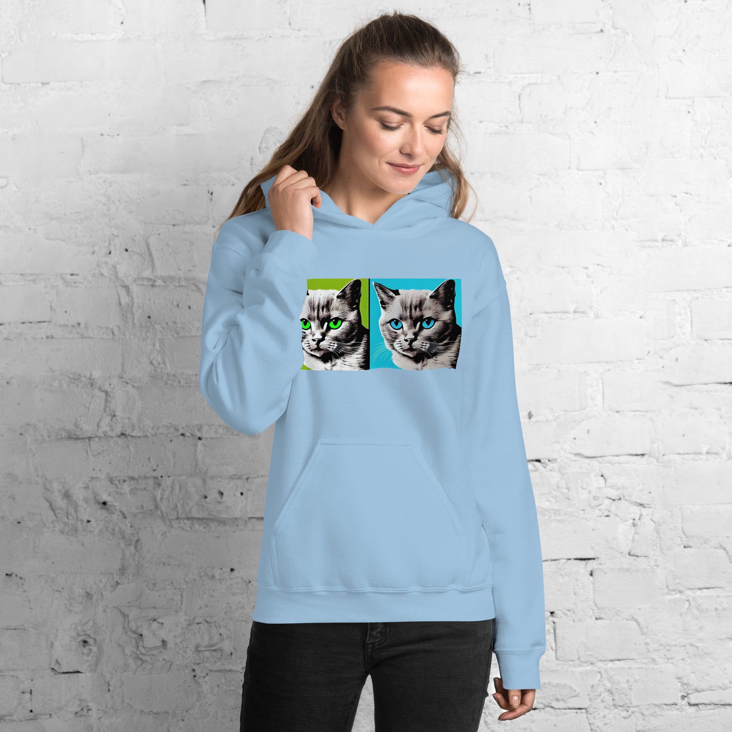 Damen-Kapuzenpullover - Katzenduo bunt