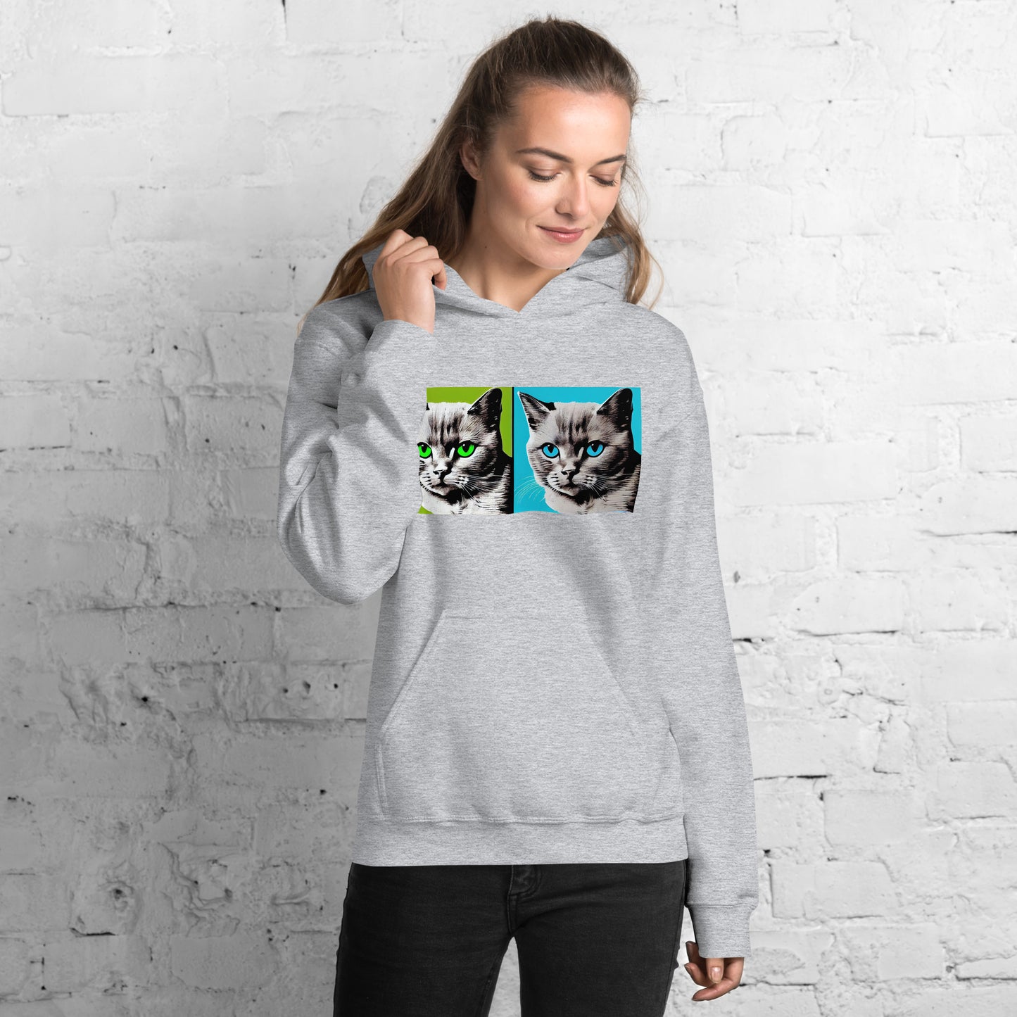 Damen-Kapuzenpullover - Katzenduo bunt