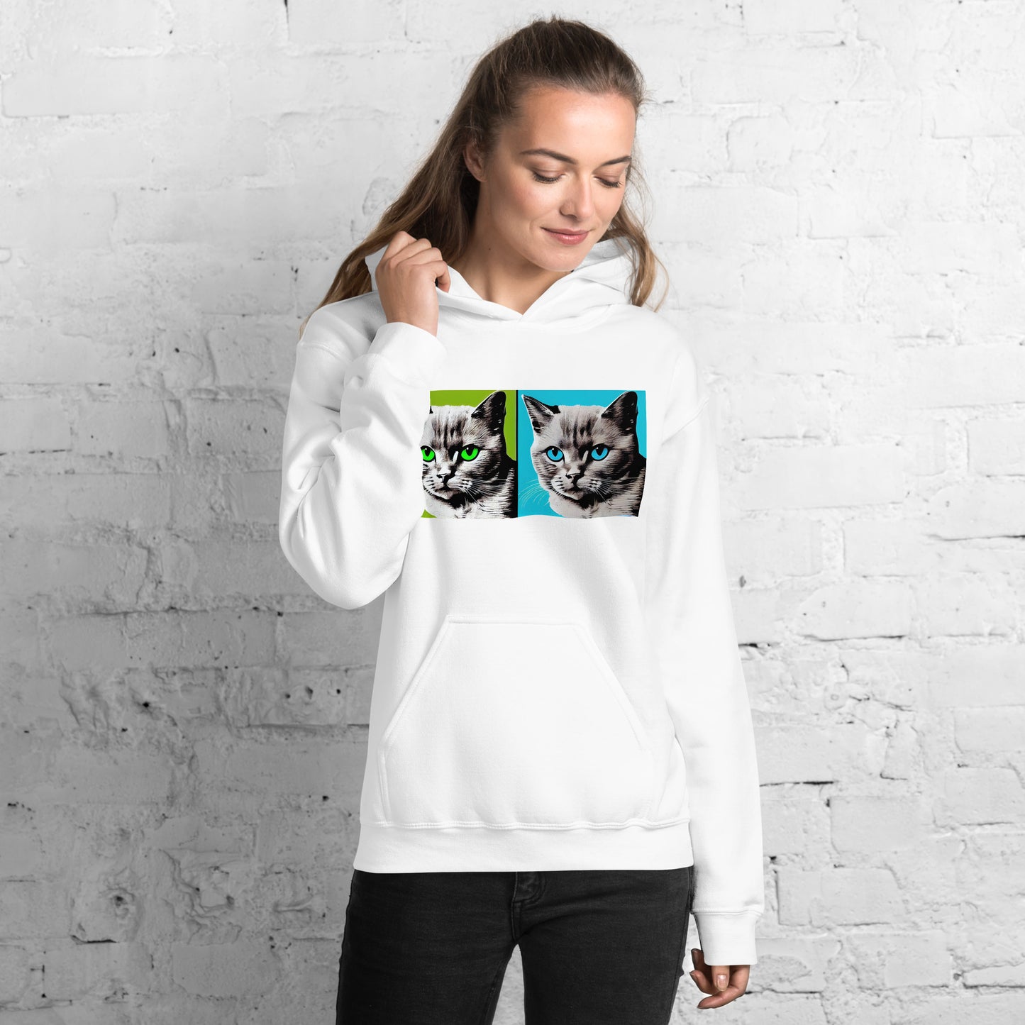 Damen-Kapuzenpullover - Katzenduo bunt