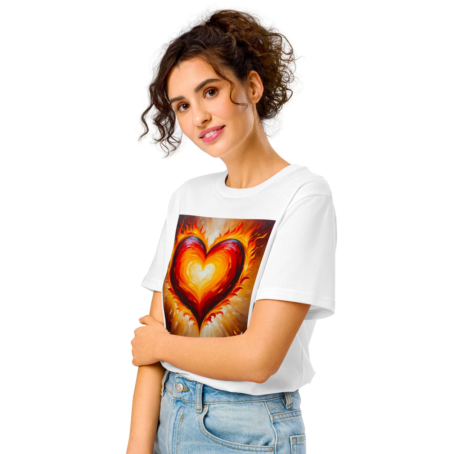 Mittelschweres Damen Bio-T-Shirt - brennendes Herz in Öl