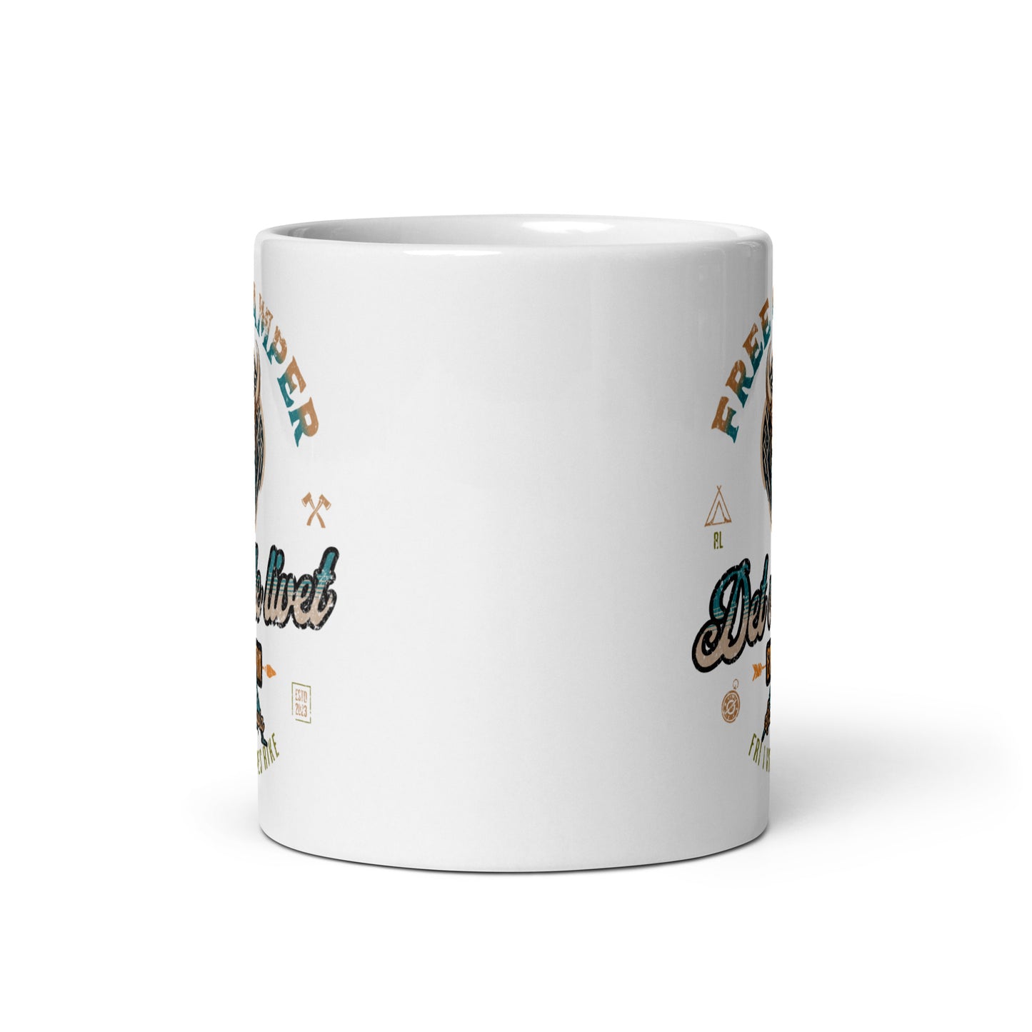 Weiße, glänzende Tasse - Free Camper