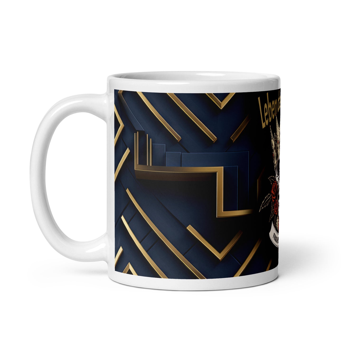 Weiße, glänzende Tasse - Leben mit Sinn