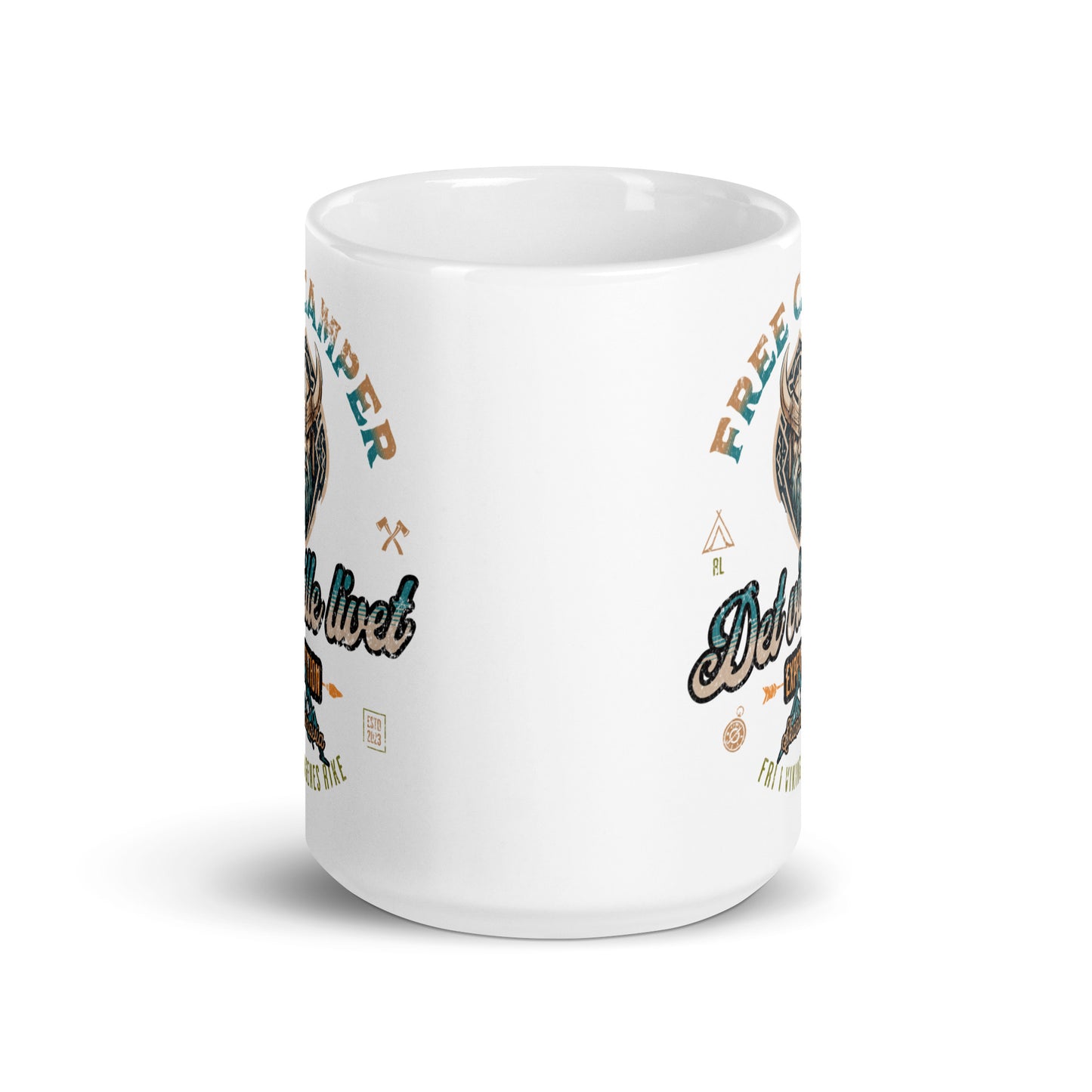 Weiße, glänzende Tasse - Free Camper