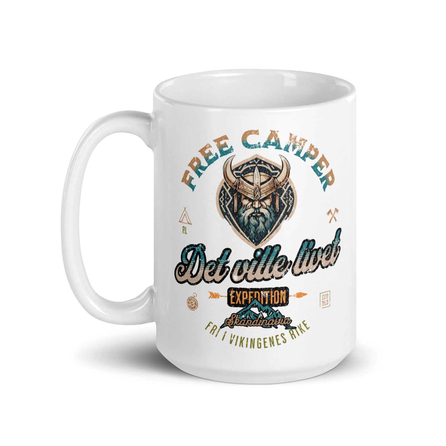 Weiße, glänzende Tasse - Free Camper