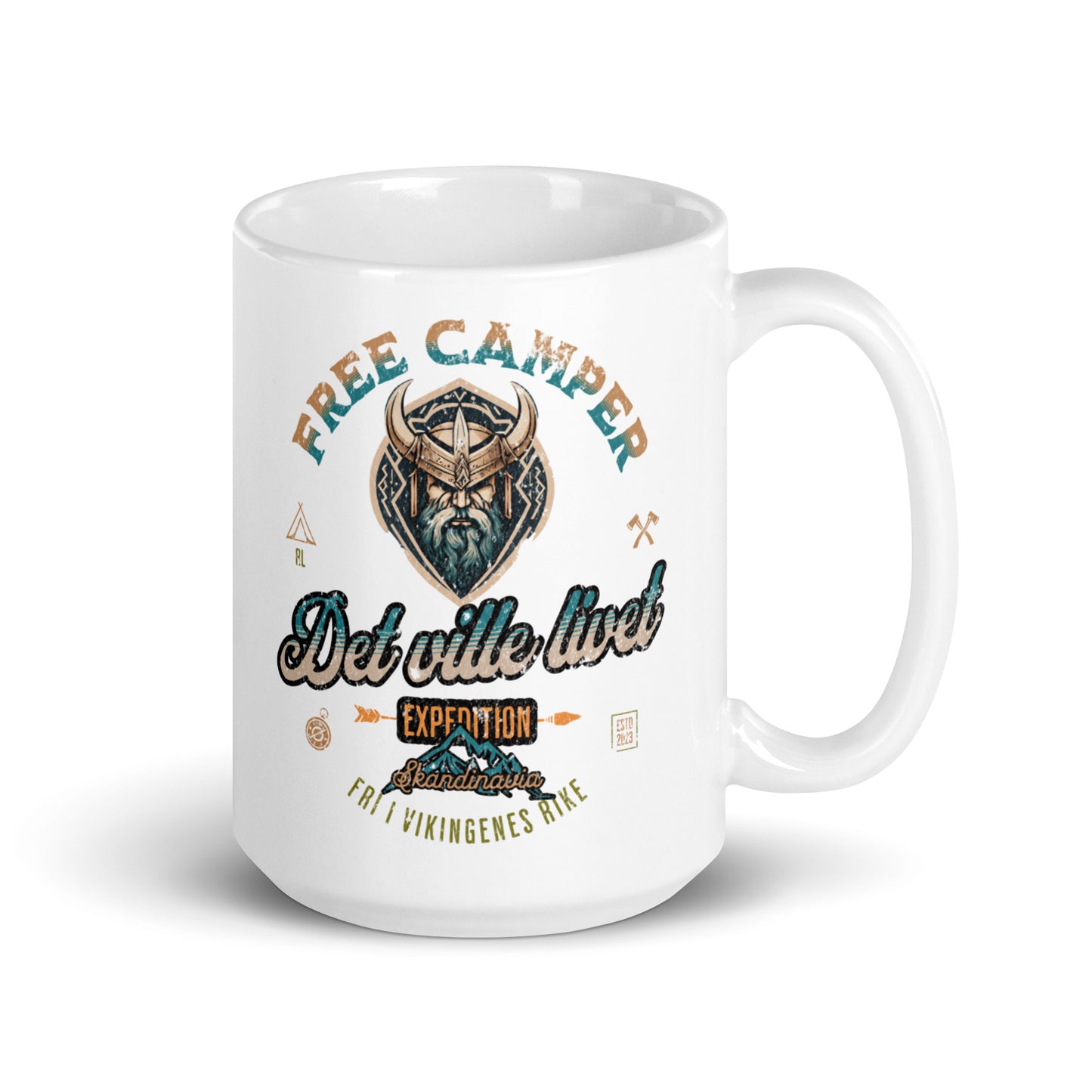 Weiße, glänzende Tasse - Free Camper