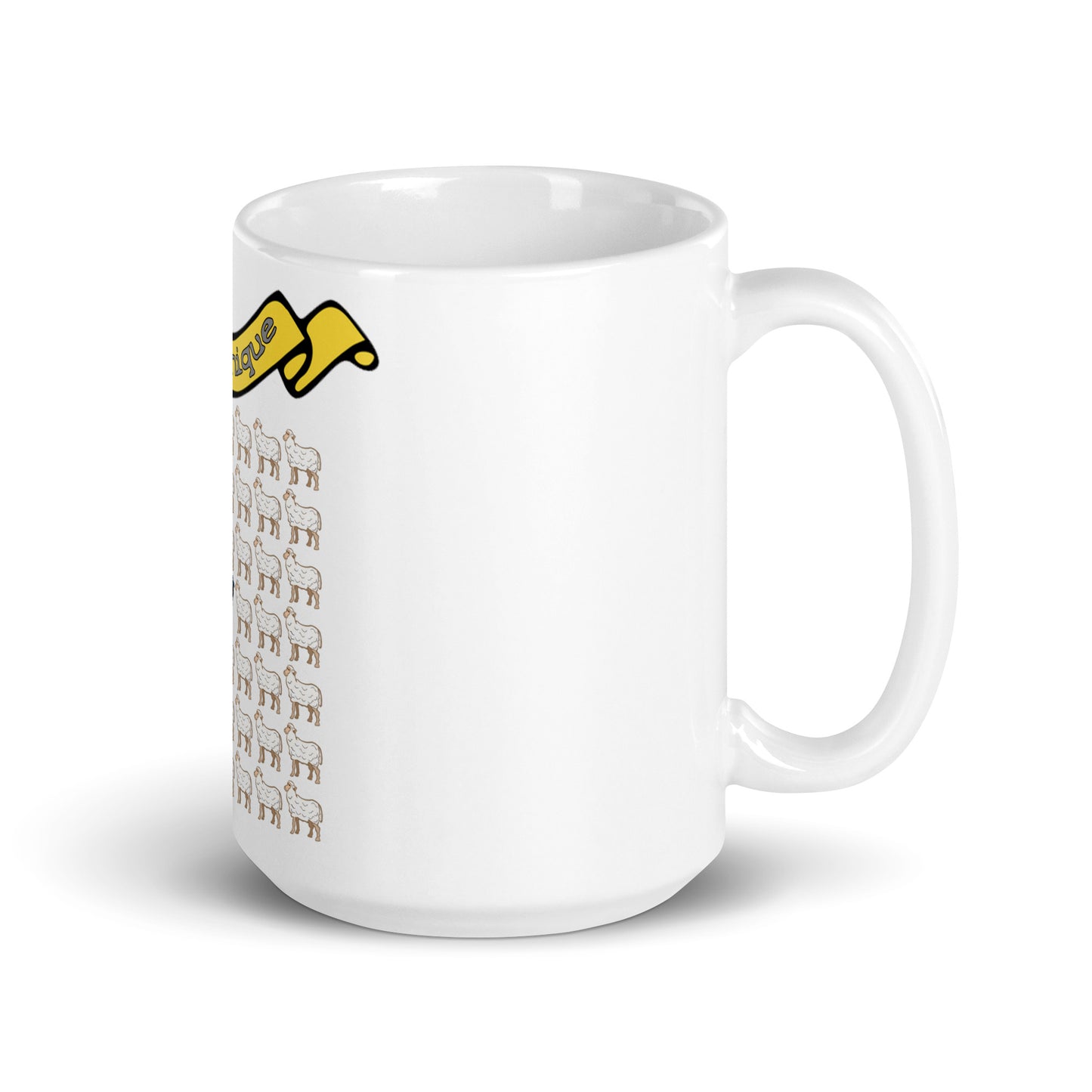 Weiße, glänzende Tasse - schware Schaf
