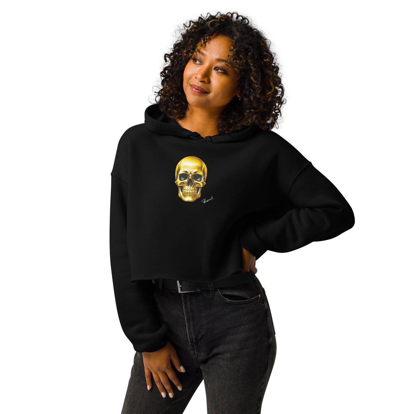 Crop-Hoodie - golden Skull