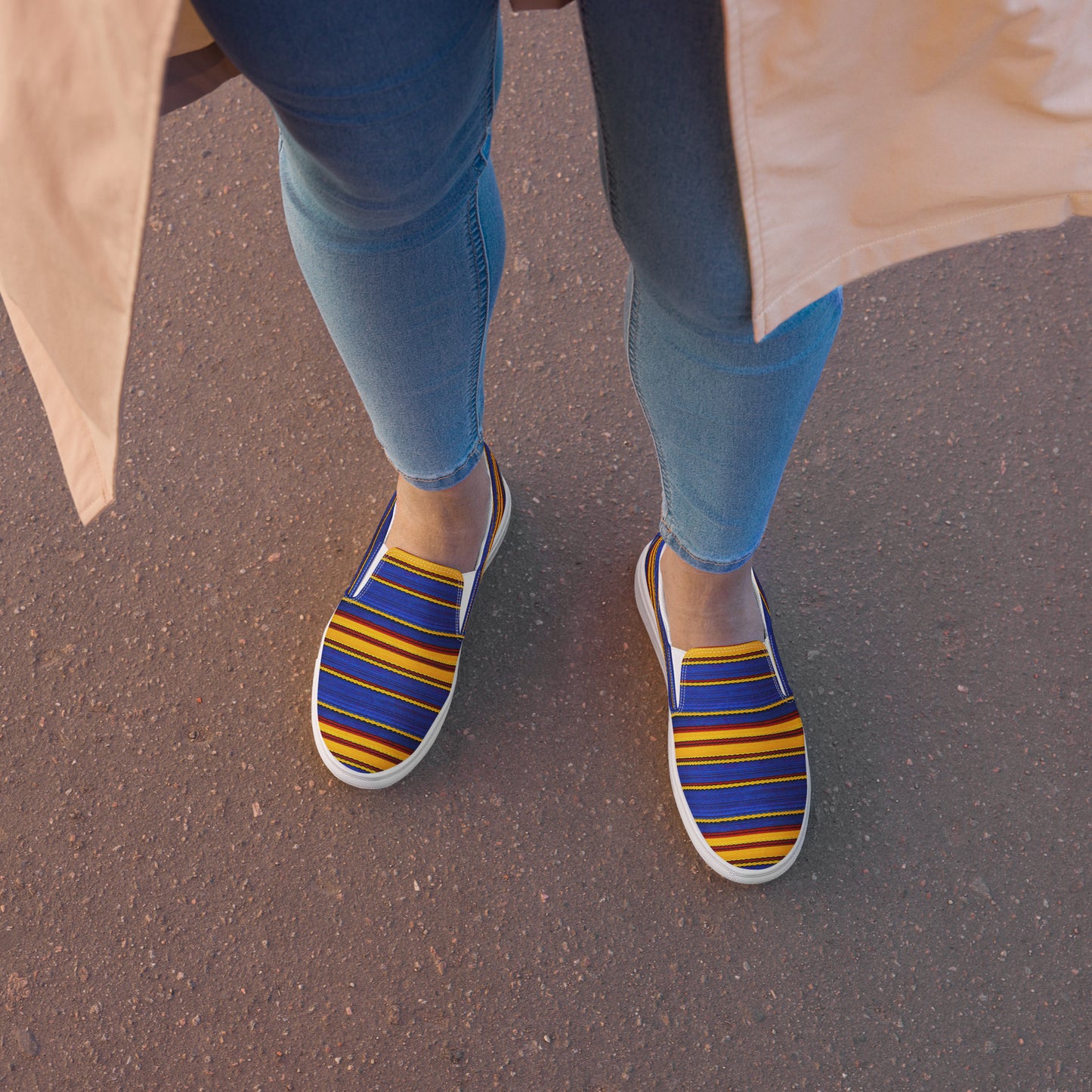 Damen-Canvas-Slipper - Gelb-Blaue Streifen