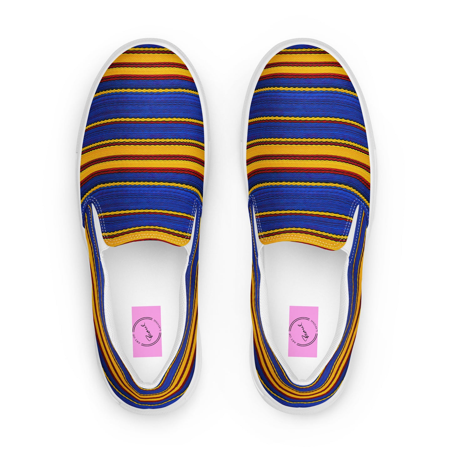 Damen-Canvas-Slipper - Gelb-Blaue Streifen
