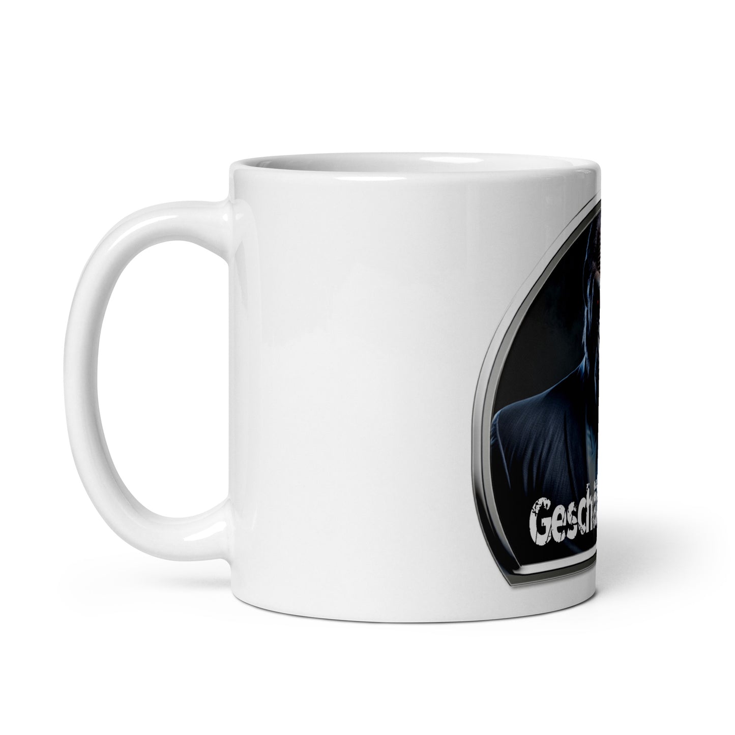 Weiße, glänzende Tasse - Geschäftsgorilla