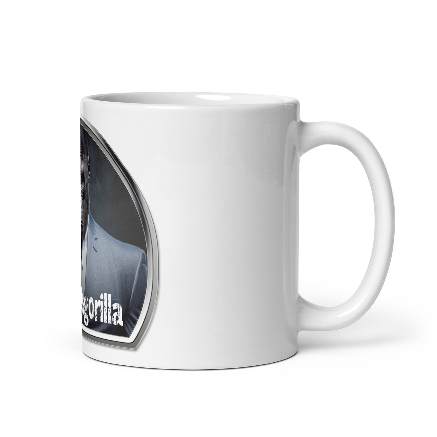 Weiße, glänzende Tasse - Geschäftsgorilla