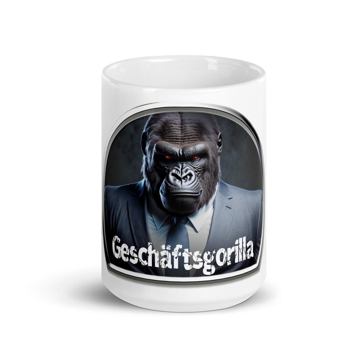Weiße, glänzende Tasse - Geschäftsgorilla