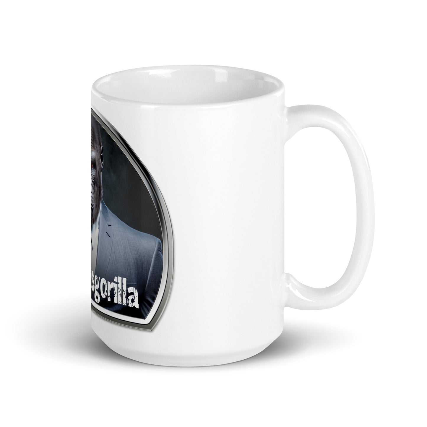 Weiße, glänzende Tasse - Geschäftsgorilla