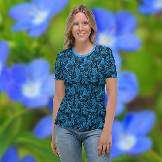 AllOver-Damen-T-Shirt - Exoticblüte-Blau