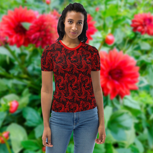 AllOver-Damen-T-Shirt - Exoticblüte-Rot
