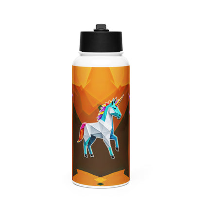 Edelstahl Trinkflasche mit Strohhalm - Origami-Einhorn