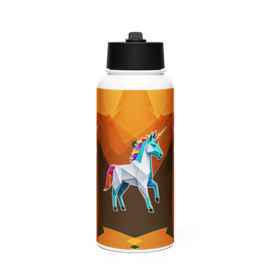Edelstahl Trinkflasche mit Strohhalm - Origami-Einhorn