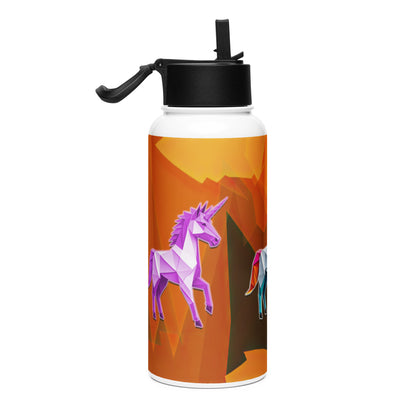 Edelstahl Trinkflasche mit Strohhalm - Origami-Einhorn