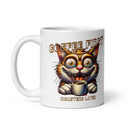 Weiße, glänzende Tasse - Coffee first