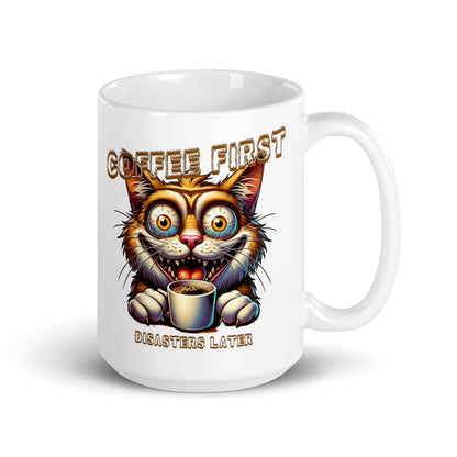 Weiße, glänzende Tasse - Coffee first