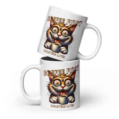 Weiße, glänzende Tasse - Coffee first