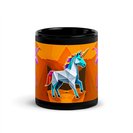 Schwarze glänzende Tasse - Origami-Einhorn